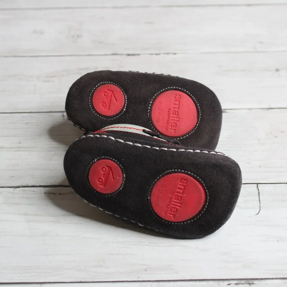 See Kai Run Baby Boy Leather Crib Shoes Size 9 12 Months Red Black Gray